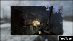 A screen capture of Metro 2033: Last Light, where gamers encounter the phrase “ROISSYA VPERDE” – in reference to a popular Russian internet meme based on a crude-misspelling of Rossiya Vpered! (Russia, Forward!)