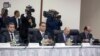 (L-R) Representatives of the Venezuelan opposition Eudoro Gonzalez, Luis Florido, Vicente Diaz and Julio Borges are pictured during their meeting with Venezuelan government's representatives at the Dominican Ministry of Foreign Affairs in Santo Domingo on Dec.15, 2017. 
