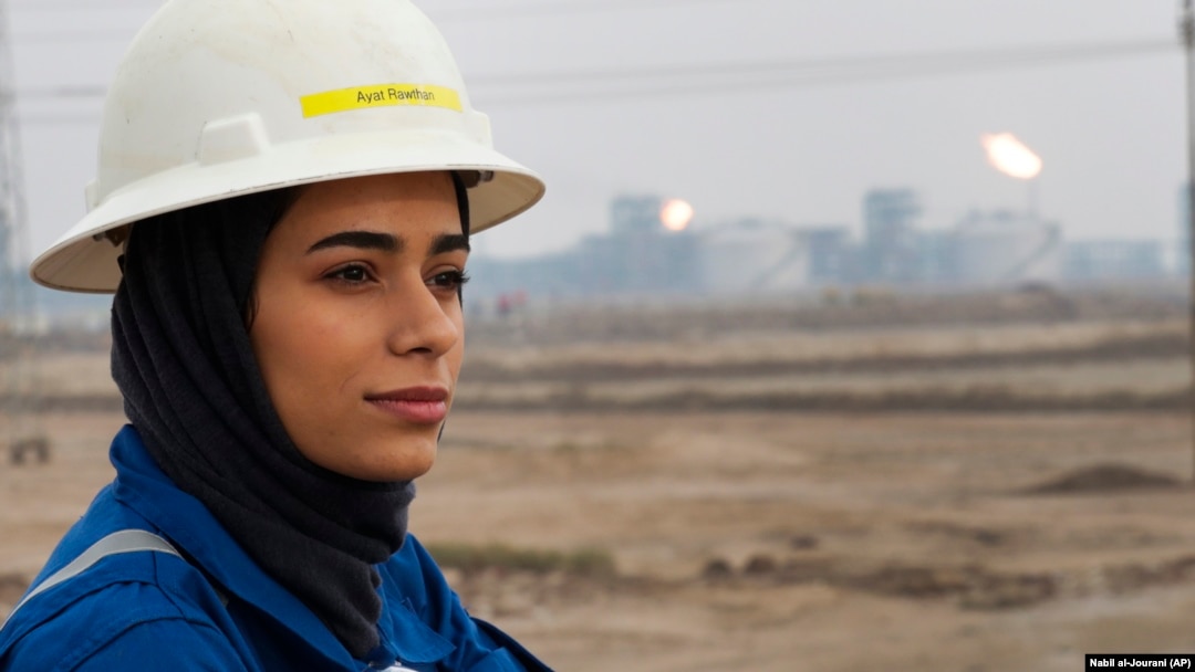 Ayat Rawthan is a petrochemical engineer and one of the few women working at an oil field outside Basra, Iraq, Tuesday, February 5, 2021.(AP Photo/Nabil al-Jourani)