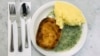 A typical portion of pie and mash at G Kelly in east London, Feb. 19, 2025. A campaign to get pie and mash special protected status is gaining ground.