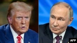 Kombinasi foto: Presiden AS Donald Trump dan Presiden Rusia Vladimir Putin 