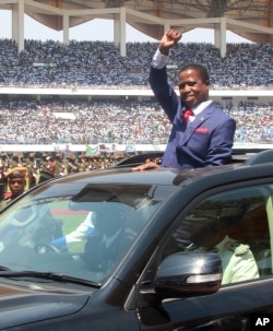 FILE - President Edgar Lungu of Zambia.