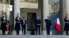 French President Emmanuel Macron waits for the arrival of European leaders for a meeting on Ukraine and European security at the Elysee Palace in Paris, Feb. 17, 2025. 