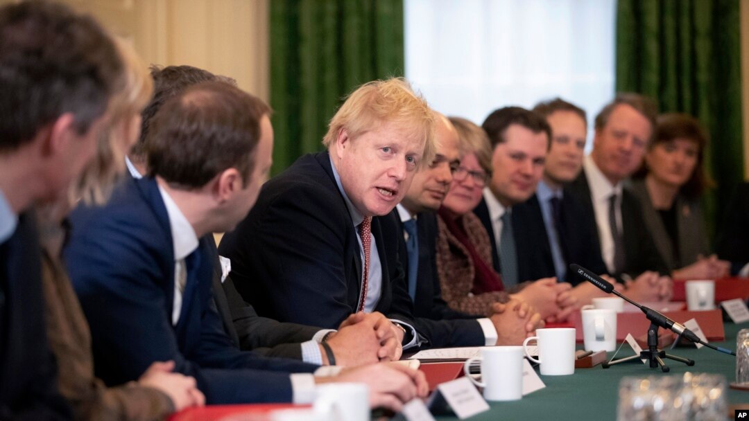 FILE - Britain's Prime Minister Boris Johnson speaks during a cabinet meeting at 10 Downing Street in London, Dec. 17, 2019.