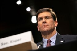 Defense Secretary Mark Esper testifies on March 4, 2020, on Capitol Hill in Washington.