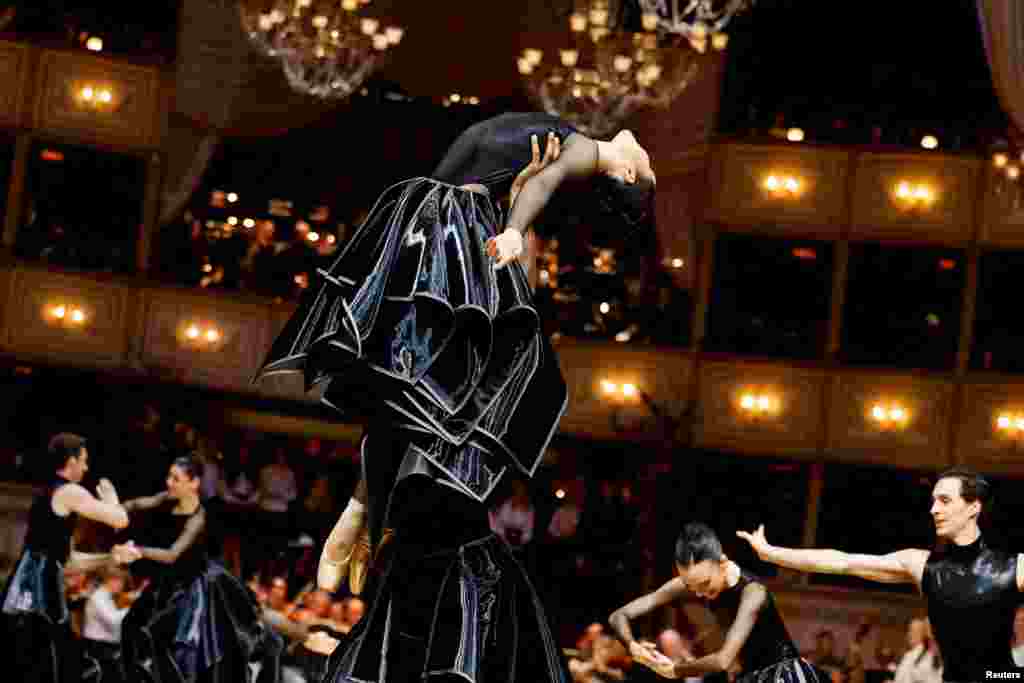 Dancers perform during a dress rehearsal for the traditional Opera Ball in Vienna, Austria, Feb. 26, 2025.