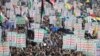 FILE - Protesters, predominantly Houthi supporters, demonstrate in solidarity with the Palestinians in the Gaza Strip, in Sanaa, Yemen, on Feb. 14, 2025.