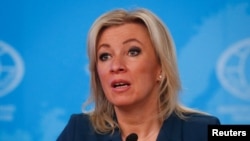 Arhiva - Portparolka Ministarstva spoljnih poslova Rusije, Marija Zaharova, govori tokom godišnje konferencije za štampu šefa ruske diplomatije Sergeja Lavrova u Moskvi, 14. januara 2022.