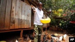 Bernard Mwololo feeds chickens at the Nyumbani Children's Home in Nairobi, Kenya, on Aug. 15, 2023. Benard, who has lived most of his life at the orphanage after his parents died of AIDS, believes he is alive only because of antiretroviral drugs made possible by U.S. assistance.