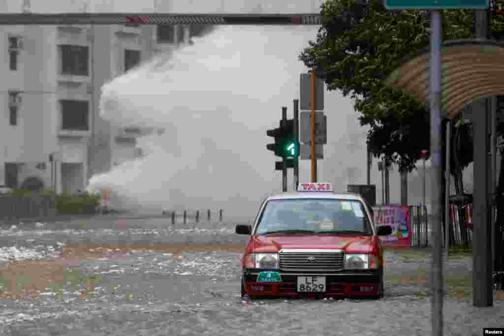 Waves triggered by Typhoon Hato are seen in Hong Kong, China.