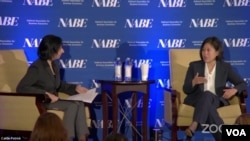 美國貿易代表戴琪2022年10月11日在全美商業經濟協會(NABE)在芝加哥舉行年會期間參加有關的對話。（視頻截圖）