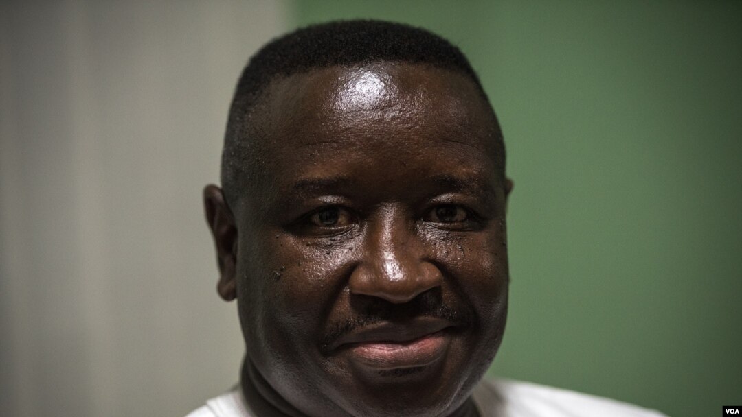 Sierra Leone People's Party presidential candidate Julius Maada Bio is pictured after speaking to reporters in his party's headquarters in Freetown's Goderich neighborhood, March 7, 2018. (J. Patinkin/VOA)