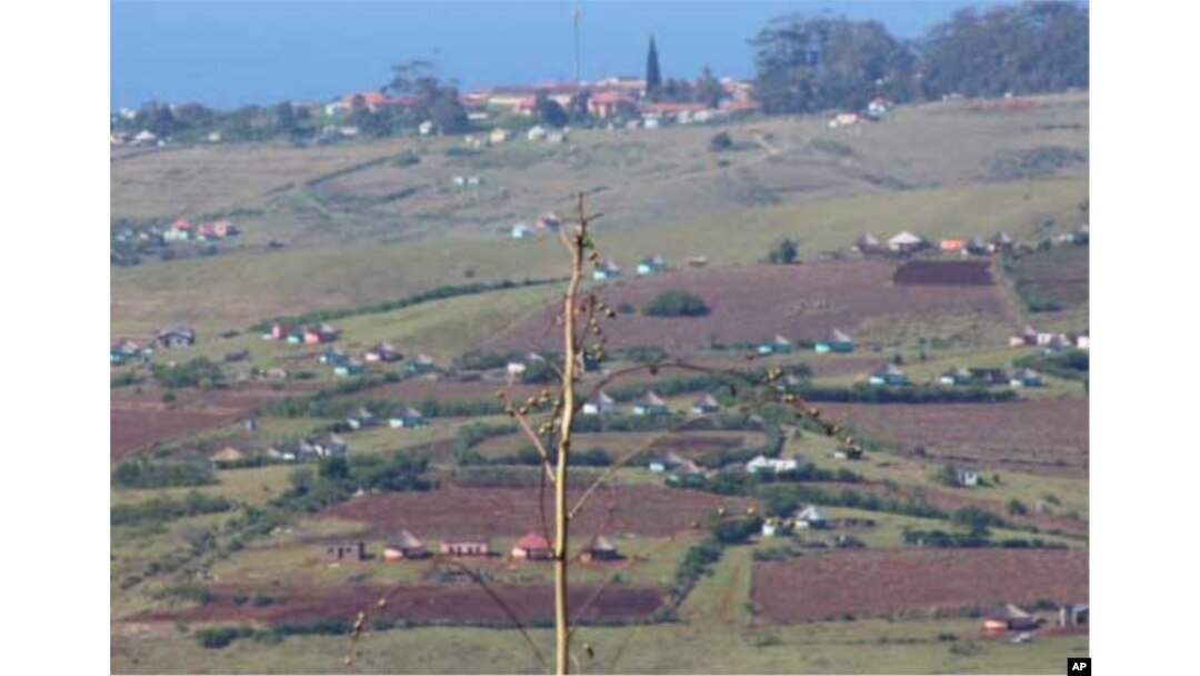 Zithulele Hospital looms in the distance in Oliver Tambo District, South Africa … Ndabazonke must walk very far over rough terrain, on crutches, to see her therapist at the facility