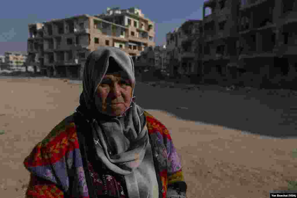 Faizan Abdumullah, 73, decided to return to Yarmuk, after the fall of Bashar al-Assad’s regime. She was born and raised here but had to flee her home when the civil war started in 2011.