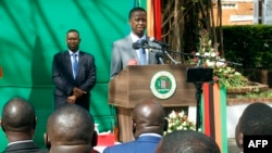 FILE - Zambian President Edgar Lungu gives a press briefing at the State House in Lusaka, Zambia, July 6, 2017. Police in Zambia on Thursday freed opposition leader Saviour Chishimba, who had been arrested a week earlier on accusations of defaming Lungu.