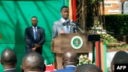 Zambian President Edgar Lungu gives a press briefing July 6, 2017, at the Zambian State House in Lusaka. Lungu justified invoking a state of emergency by alleging that opposition parties were behind a string of arson attacks.