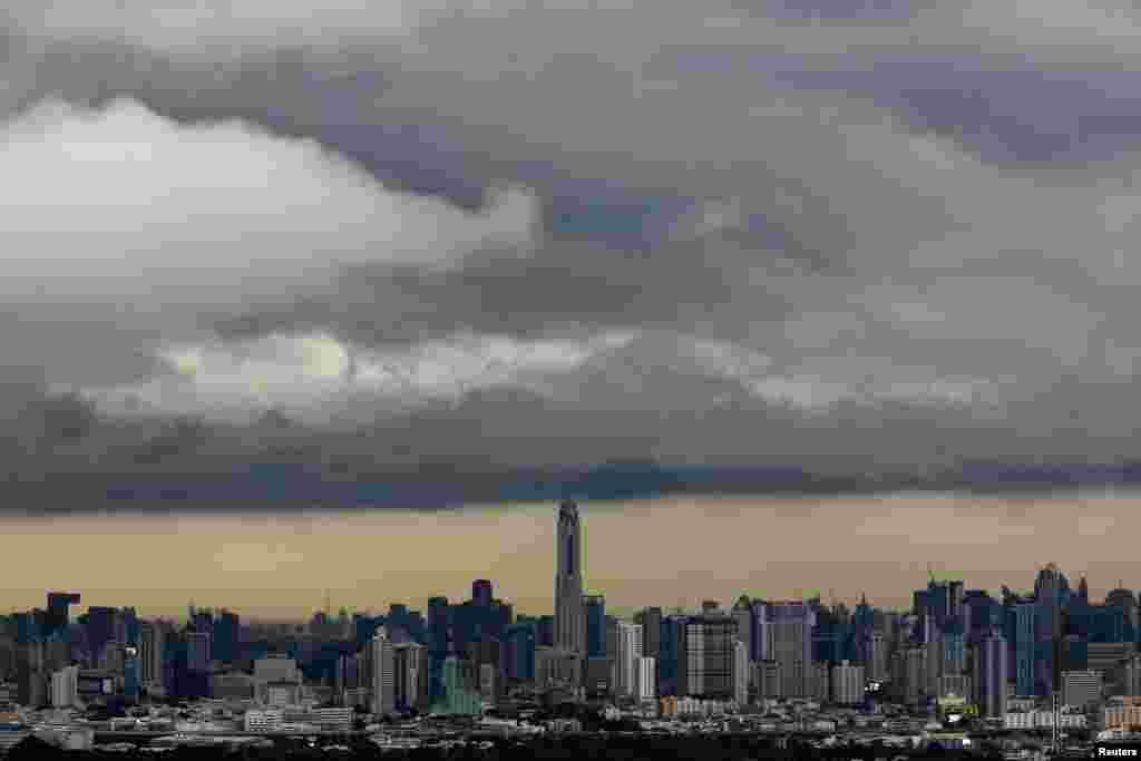 Rain clouds gather over central Bangkok, Thailand, Oct. 2, 2017.
