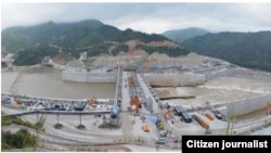 位於寮國三亞布里省湄公河上的一座水力發電廠大壩 。 （資料照片）
