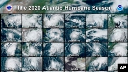 Arhiva - 30 uragana iz sezone 2020. na kombinaciji satelitskih fotografija Nacionalnog centra za uragane