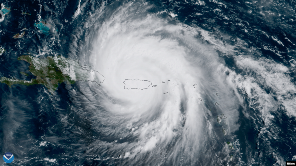 The center of Hurricane Maria approaches the northern coast of Puerto Rico in this image captured by NOAA's GOES-16.