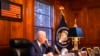 In this image provided by the White House, President Joe Biden speaks with Russian President Vladimir Putin on the phone from his private residence in Wilmington, Del., Dec. 30, 2021. (Adam Schultz/The White House via AP)