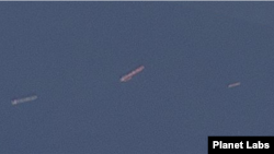 2025년 3월 10일 북한 석도 해상에서 선박 2척이 접선 중이다. 사진=Planet Labs