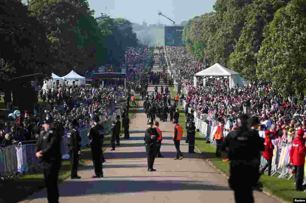 Royal fans gather outside Windsor Castle ahead of wedding of Britain's Prince Harry to Meghan Markle in Windsor, Britain, May 19, 2018.