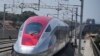 在印尼西爪哇萬隆舉行高鐵開通儀式，高鐵列車機頭停靠在 Padalarang 車站。 （2023年10月2日)