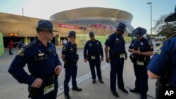 Louisiana State Police assemble outside the Superdome on Feb. 3, 2025, in advance of the Super Bowl to be played Jan. 9 in New Orleans.