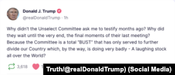 Objava Donalda Trampa na društvenoj mrež "Istina" (Foto: Truth/@realDonaldTrump)
