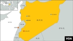 敘利亞地理位置示意圖。
