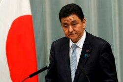 日本防務大臣岸信夫在記者會上（2020年9月16日）