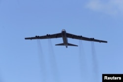 Latvia --A US B-52 bomber takes part in the "Saber Strike" NATO military exercise in Adazi, June 13, 2016