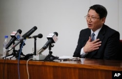 북한에 억류 중인 한국인 개신교 선교사 김정욱 씨가 지난 2014년 평양에서 기자회견을 가졌다.