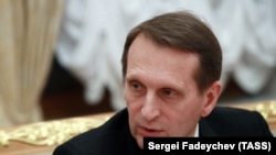 RUSSIA -- Sergei Naryshkin, who now heads Russia's SVR foreign intelligence service, attends a meeting in Moscow, December 25, 2017