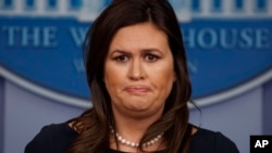 Sakatariyar yada labarai ta Fadar White House, Sarah Huckabee Sanders, ranar 11 ga watan Maris, 2019, a Washington. 