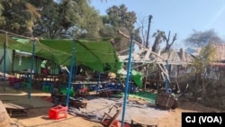 မြိုင်မြို့နယ် ဆုံကုန်းရွာဘုန်းကြီးကျောင်း မင်္ဂလာပွဲ ဗုံးကျဲ တိုက်ခိုက်ခံရအပြီး (ဓါတ်ပုံ CJ) (ဖေဖေါ်ဝါရီ ၂၅၊ ၂၀၂၅)
