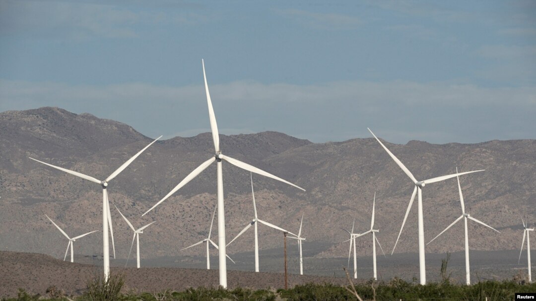 FILE - Power-generating Siemens 2.37 megawatt (MW) wind turbines are seen at the Ocotillo Wind Energy Facility in California, May 29, 2020. 