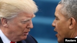 Predsednik Tramp i bivši predsednik Barak Obama na proslavi Trampove inauguracije 20. januara 2017. 