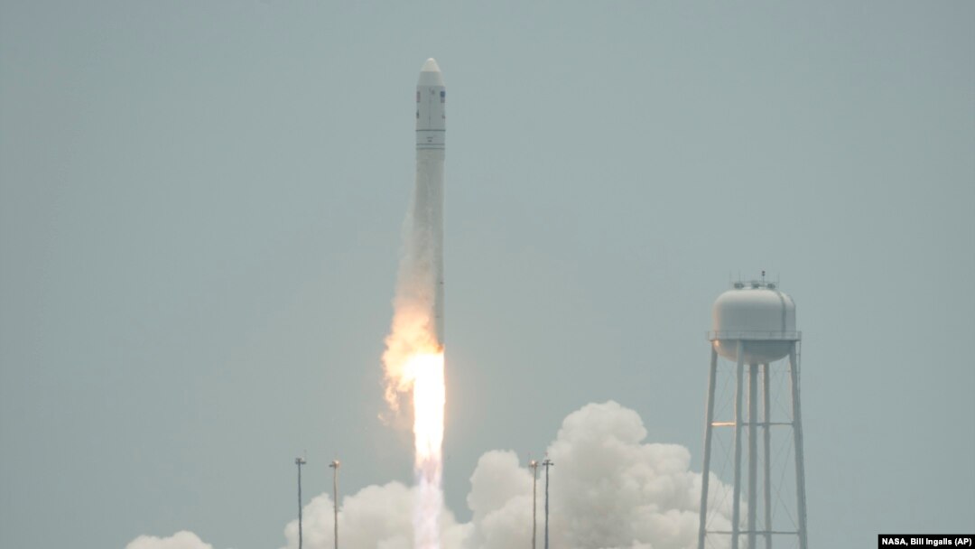 The Orbital Sciences Corporation Antares rocket launches with the Cygnus spacecraft on board from NASA's Wallops Flight Facility on Wallops Island, Virginia, July 13, 2014.
