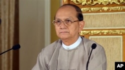 President Thein Sein delivers televised address vowing government protection for rights of minority Muslims, Naypyitaw, May 6, 2013.