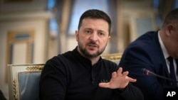 FILE - Ukrainian President Volodymyr Zelenskyy speaks in Kyiv, Dec. 9, 2024.