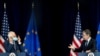 美国国务卿布林肯与欧盟外事主管博雷利在位于华盛顿的美国国务院举行记者会。(2022年2月7日)