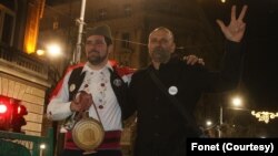 Zlatko Kokanović (desno) iz udruženja "Ne damo Jadar" na protestu ispred Predsedništva Srbije (Fonet)