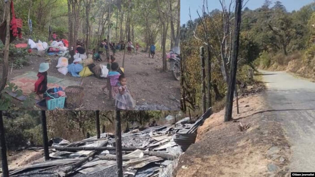 ကန်ပက်လက်မြို့နယ်အတွင်းက အိမ်မီးရှို့ခံရတဲ့မိသားစုများ။ (ဖေဖေါ်ဝါရီ ၂၃၊ ၂၀၂၂။ ဓာတ်ပုံ-Khonumthung Daily News)
Kanpetlet IDPs