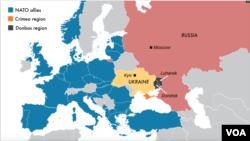 Mapa Urakine i ukrajinskih regiona Donjetsk i Lugansk