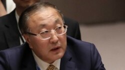 China's new United Nations Ambassador Zhang Jun address a meeting of the United Nations Security Council on the Mideast, Aug. 20, 2019 at U.N. headquarters.