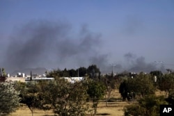 Smoke rises following airstrikes on Sanaa, Yemen, on Jan. 10, 2025.
