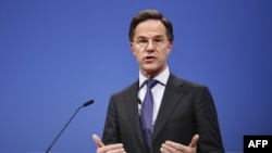 北大西洋公約組織（NATO）秘書長馬克·呂特（Mark Rutte）在布魯塞爾北約總部發表講話（資料照）