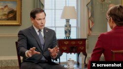 အမေရိကန်နိုင်ငံခြားရေးဝန်ကြီး Marco Rubio နဲ့ CBS ရုပ်သံ မေးမြန်းခန်း။ (Photo: Marco Rubio's X media, 02/20/2025)
